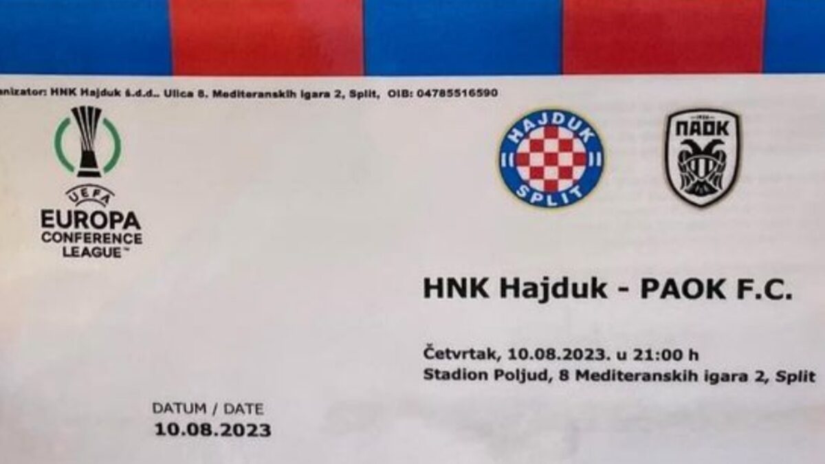 Tickets for HNK Hajduk - PAOK F.C., 10.08.2023 um 21:00 (de)