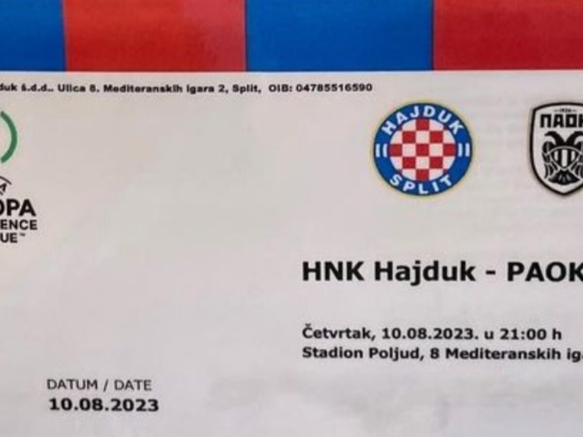 Tickets for HNK Hajduk - PAOK F.C., 10.08.2023 um 21:00 (de)